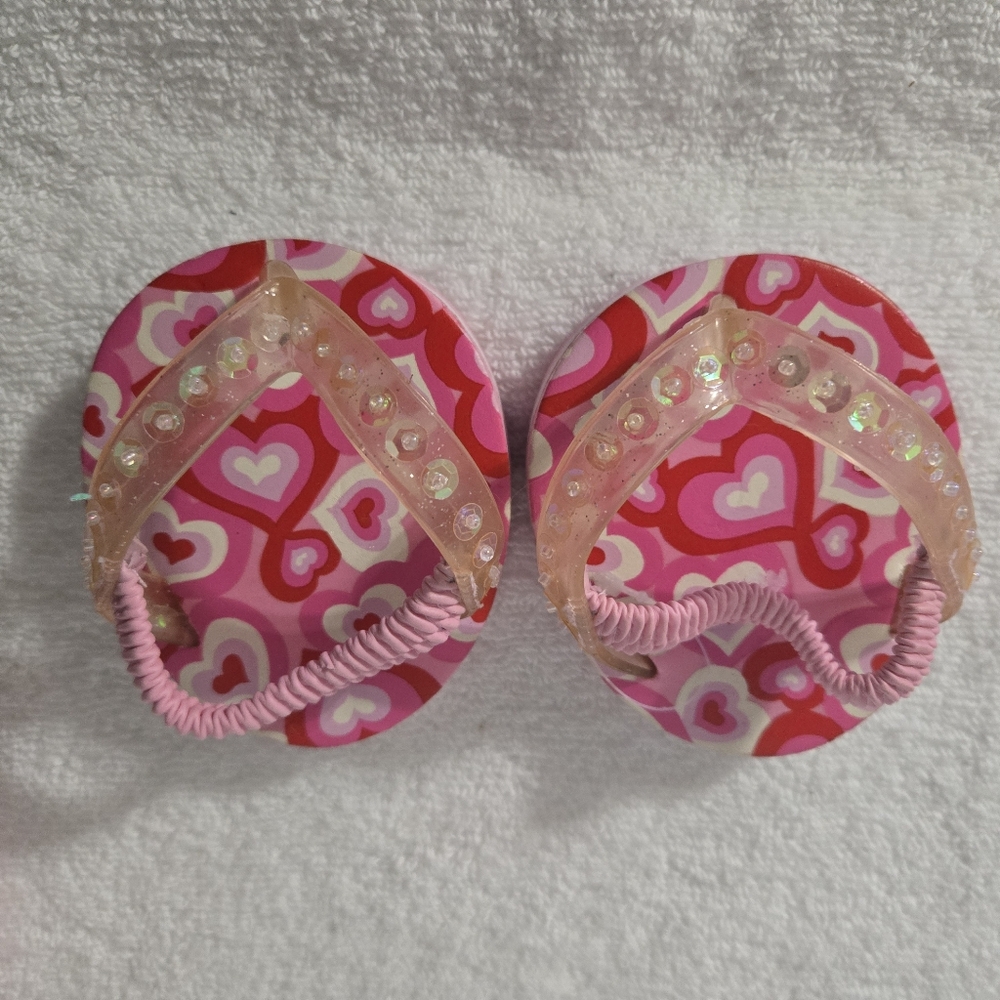 Build a bear heart, pink and White flip flops